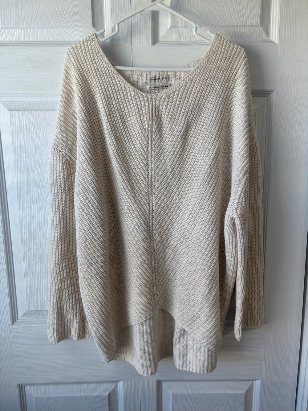 Urban Outfitters Cream Oversized Scoop-Neck Knit Sweater